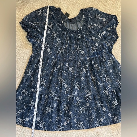 Torrid Chambray Pockets Puff Sleeve Smocked Floral Blue Mini Skater Dress 3X - Picture 7 of 11